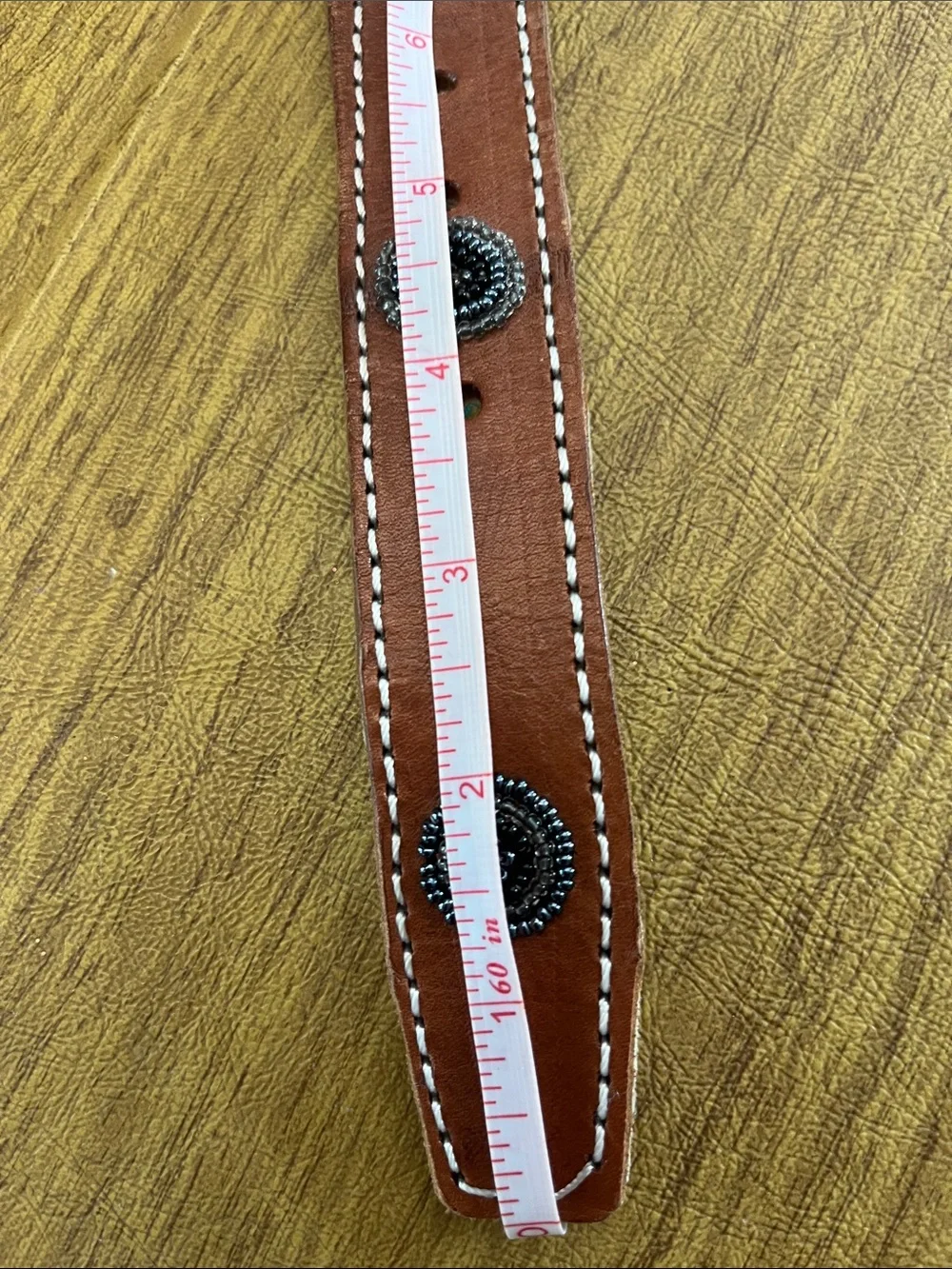 Artisan Crafted Brown Leather Belt with Stunning Solid Beaded Design